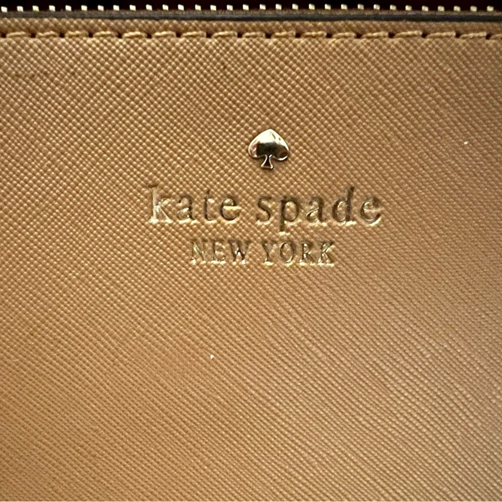 Kate Spade Tan Leather Wristlet with Gold Accents. Large.